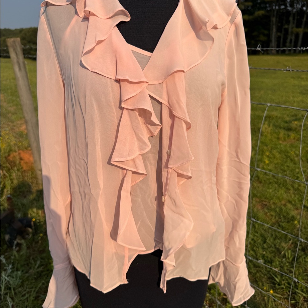 Sheer Elegant Pink Ruffle Women's Blouse size small. 2 pieces